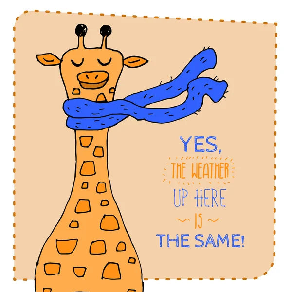 Giraffe in scarf hand drawn illustration. Vector illustration. — Stock Vector