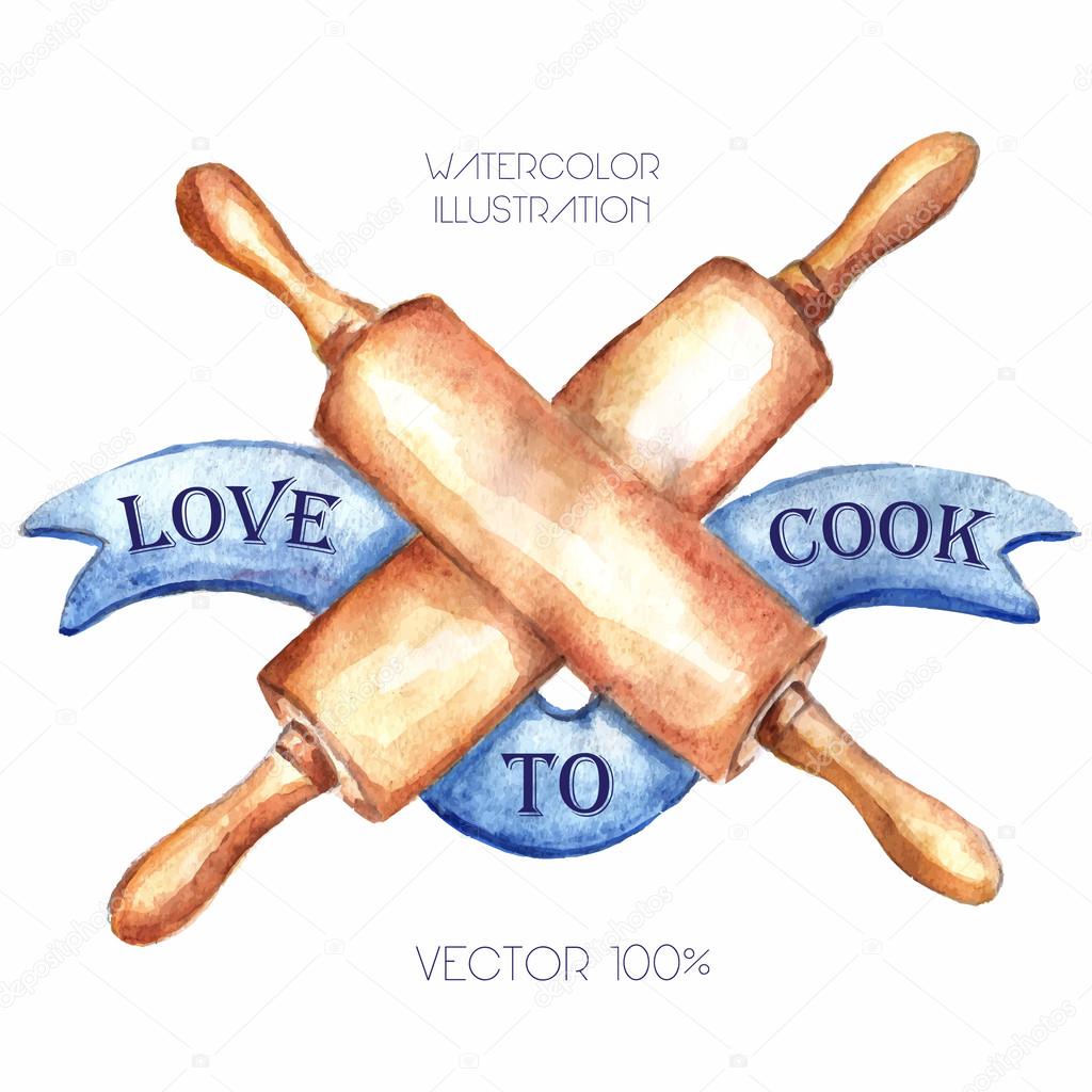 Rolling pin watercolor illustration. — Stock Vector © pexfex345 57459391
