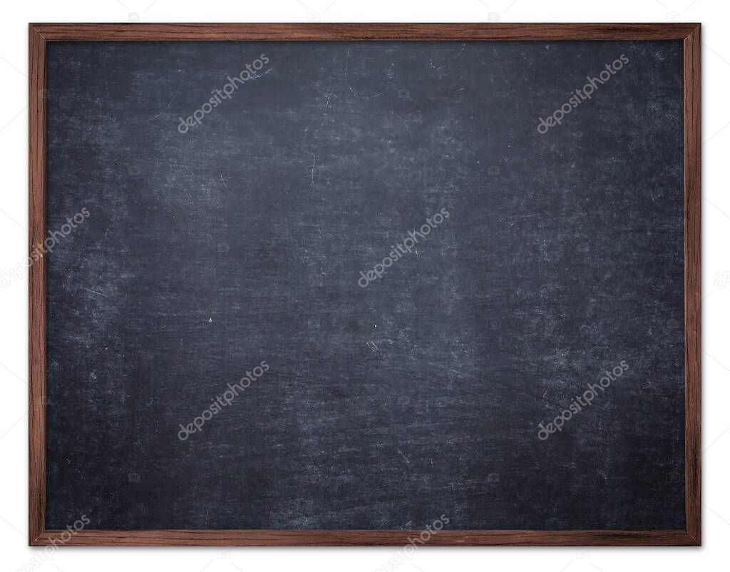 Empty black chalkboard hang on the wall isolated on white background