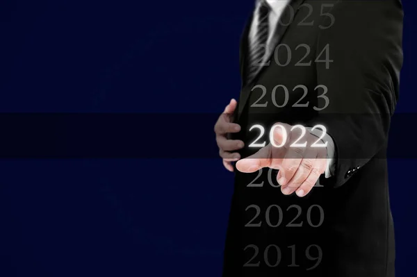 Business New Year Card 2022 Concept Businessman Welcome Year 2022 — Stock fotografie