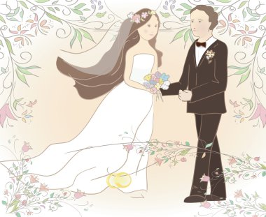 damat ve gelin halka Düğün çizimi. Kart veya davetiye kullanılabilir