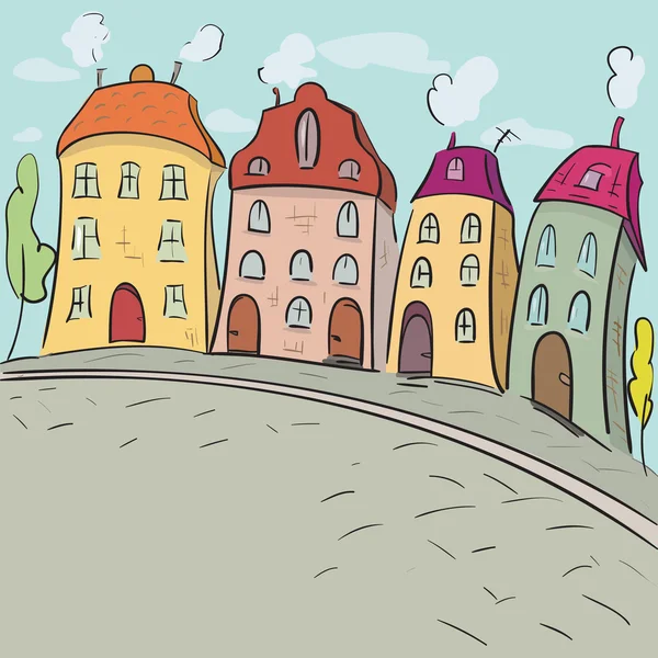 Gatan skisser i den gamla staden. Illustration av lilla stad — Stock vektor