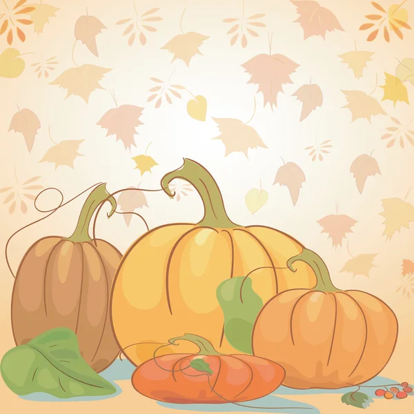 Background with pumpkin and leaves. Can be used as card for Haloween  and autumn pattern — Stock Vector