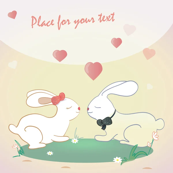 Lindos conejitos y corazones. ilustración de conejos y amor — Vector de stock