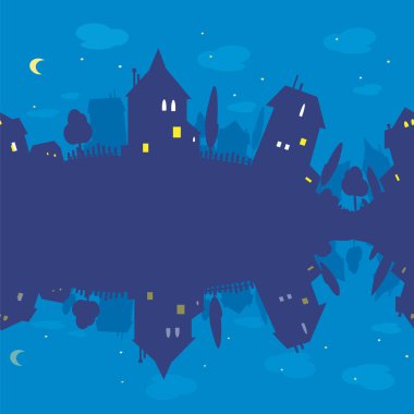 gece ve evlerin siluetleri Dikişsiz desen. doku  