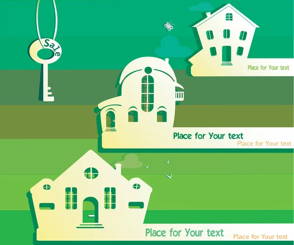 Illustration av fastigheter till salu. bild hus klippt från papper — Stock vektor