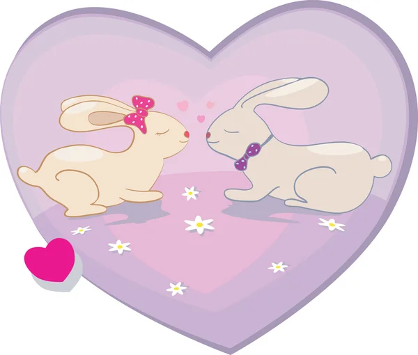 Conejos amor corazones vector ilustración — Vector de stock
