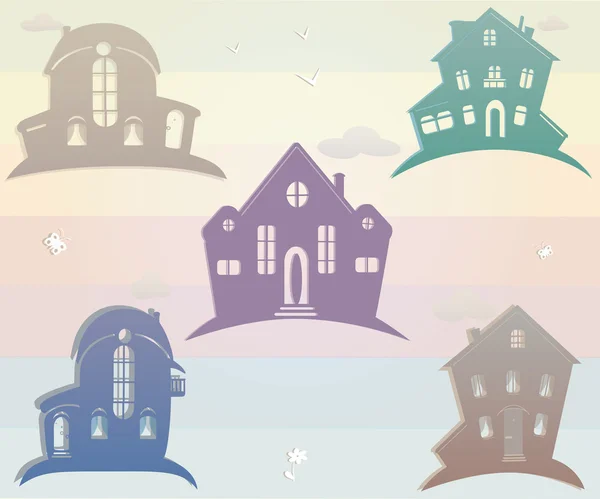 Set di case di icone. Illustrazione vettoriale. Silhouette — Vettoriale Stock
