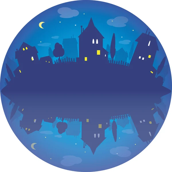 Round vector illustration  of village by night — Stock Vector