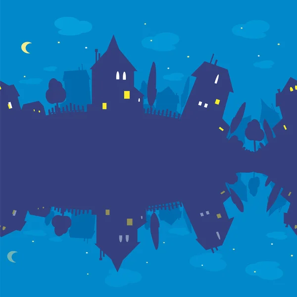 Seamless pattern of  night and silhouettes of houses. Texture — Stock Vector