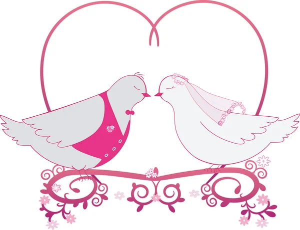 Ilustración boda palomas y corazón. Icono o tarjeta de palomas — Archivo Imágenes Vectoriales