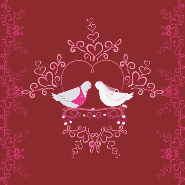 ภาพประกอบของนกพิราบแต่งงานและหัวใจ เนื้อเยื่อหรือการ์ดของนกพิราบที่ไร้รอยต่อ — ภาพเวกเตอร์สต็อก