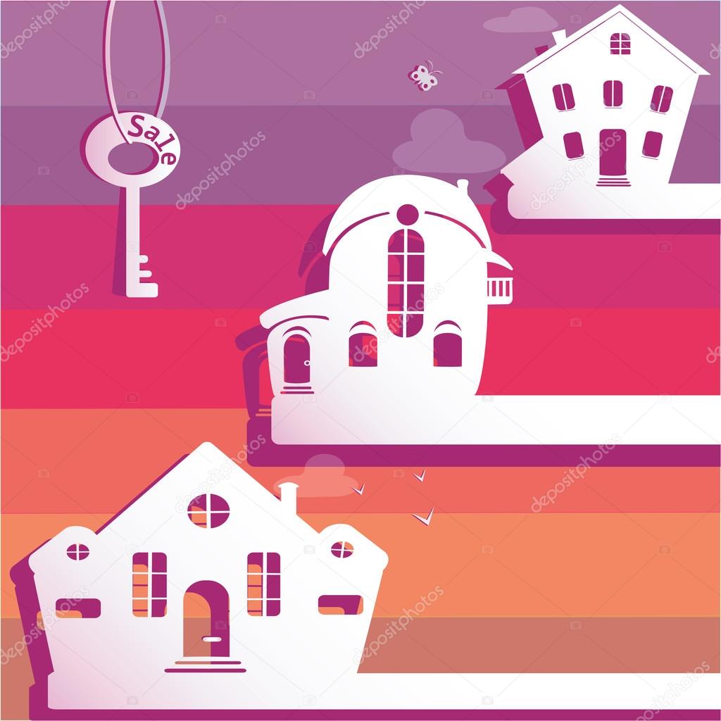illustration of real estate for sale. Image houses cut from paper