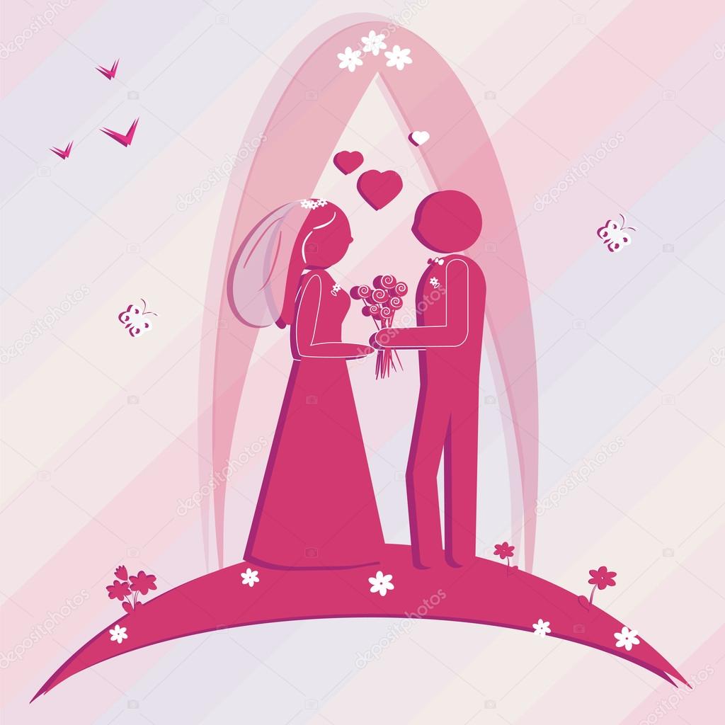 Template wedding card. Illustration groom and bride