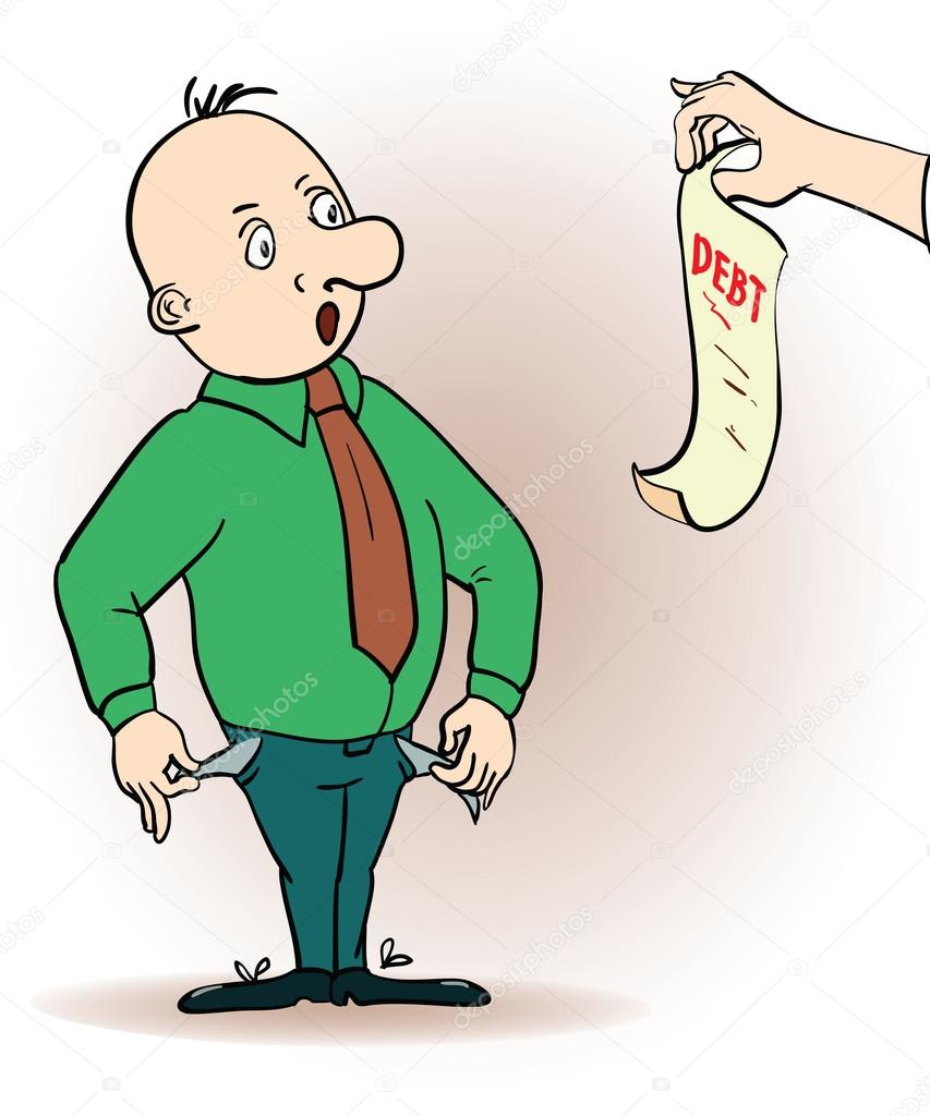 Vector illustration of a cartoon character. man hassled by creditors holding bills, signs, payment demands...