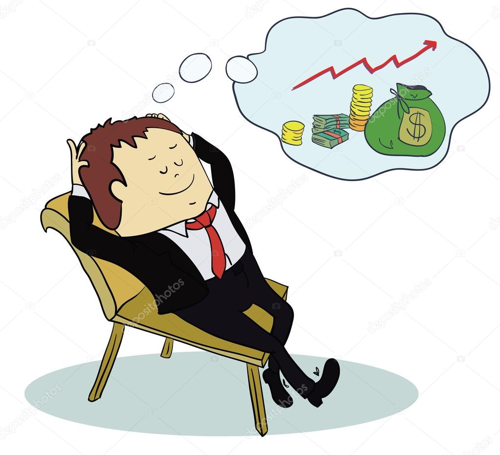 Man dream about money. Concept cartoon illustration. Vector