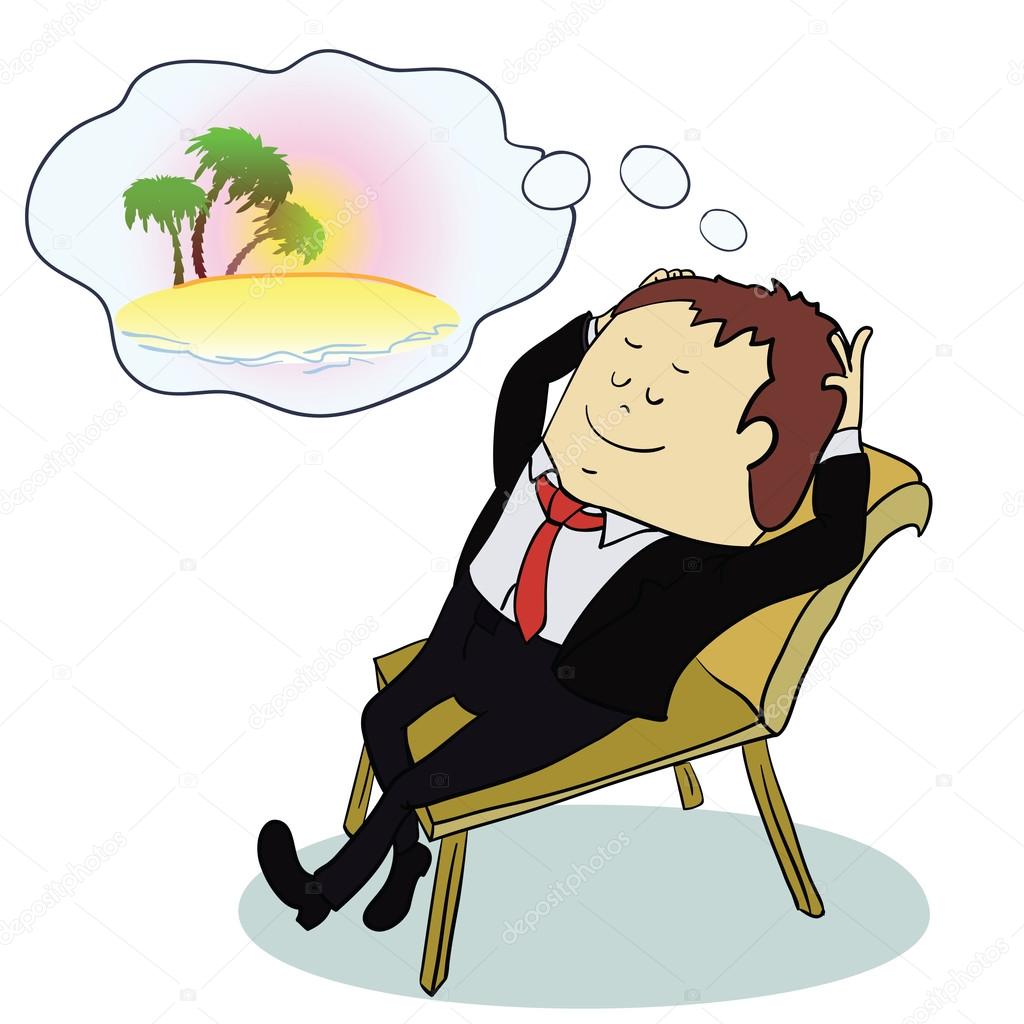 Businessman dreaming about vacation ,vector illustratoin