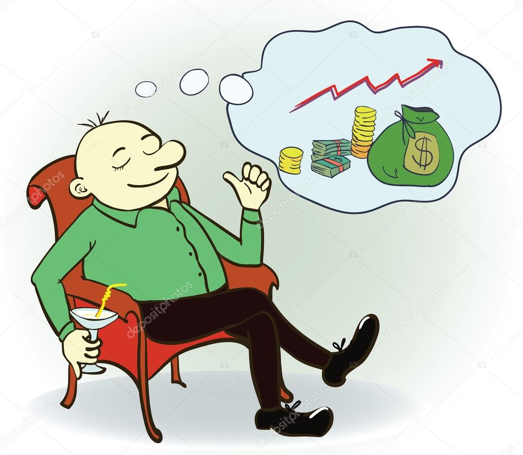 Man dream about money. Concept. Vector illustration.