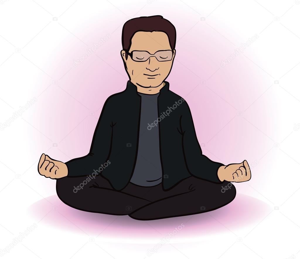Calm  indian man sitting in lotus pose on white background. Vector illustration