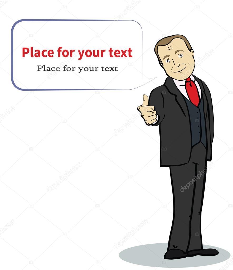 Smiling  businessman. Cartoon character. Template with place for
