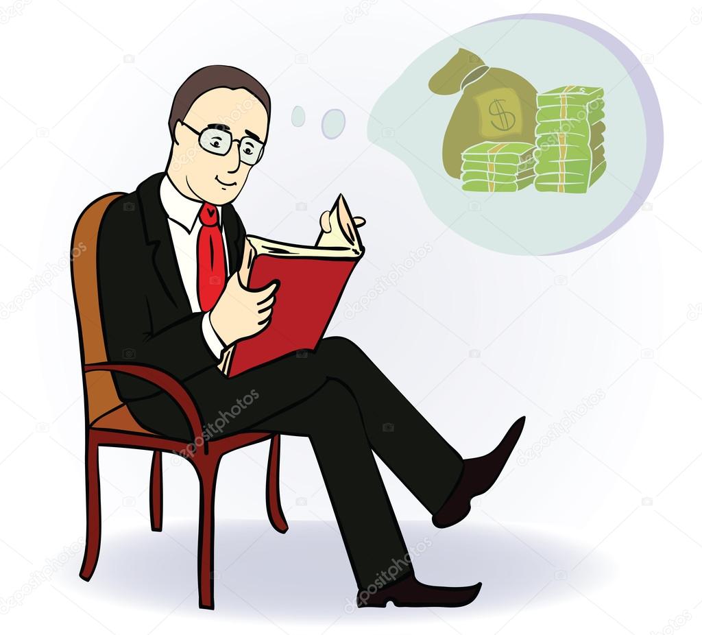 Man dream about money. Concept cartoon illustration. Vector illustration