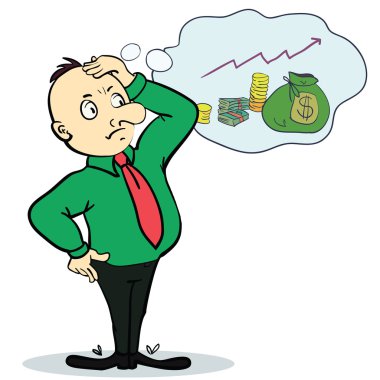 Para hakkında hayali. Kavram çizgi film karakteri. Vektör