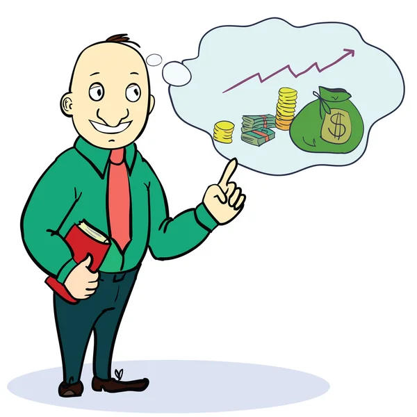 De droom van de man over geld. Concept cartoon illustratie. Vector — Stockvector