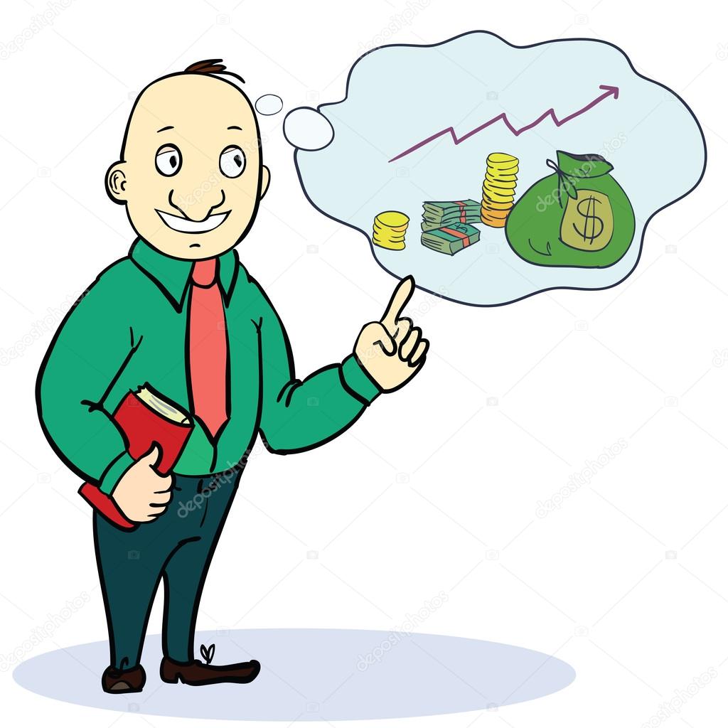Man dream about money. Concept cartoon illustration. Vector