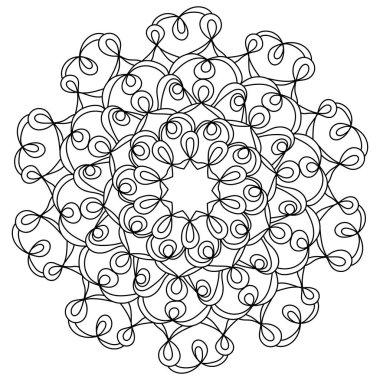 Döngü hatlarından soyut zen mandala, akışkan elementler ve dokumalardan anti-stres renklendirme sayfası, tasarım için vektör çizgisi çizimi 