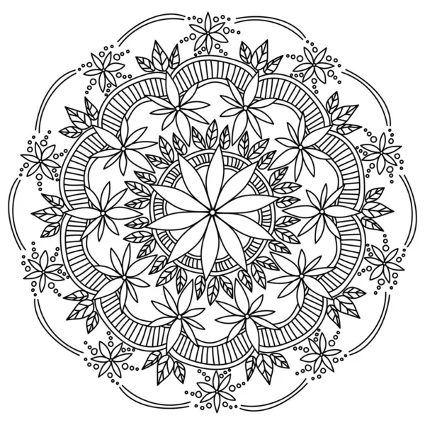 Mandala Contour Avec Des Fleurs Des Grappes Feuilles Doodle Coloriage — Image vectorielle