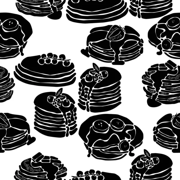 Απρόσκοπτη Μοτίβο Από Μαύρες Σιλουέτες Τηγανίτα Διάφορες Γλυκές Σάλτσες Και — Διανυσματικό Αρχείο