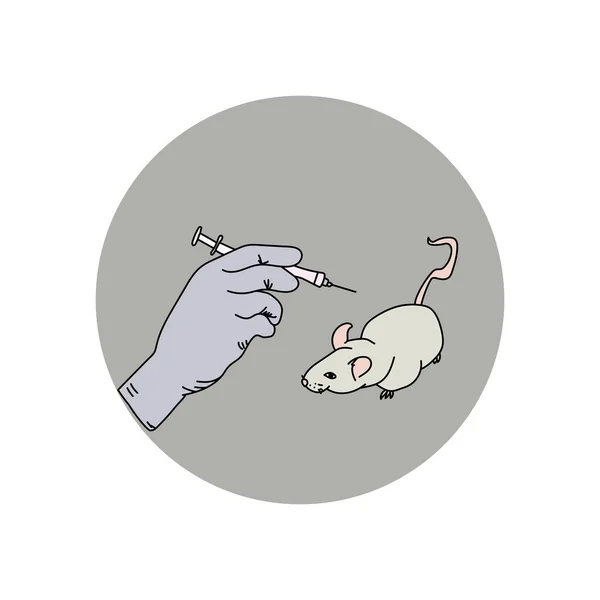 실험실 생쥐의 백신의 실험용 동물의 의약품 그리고 주사기 삽화를 — 스톡 벡터