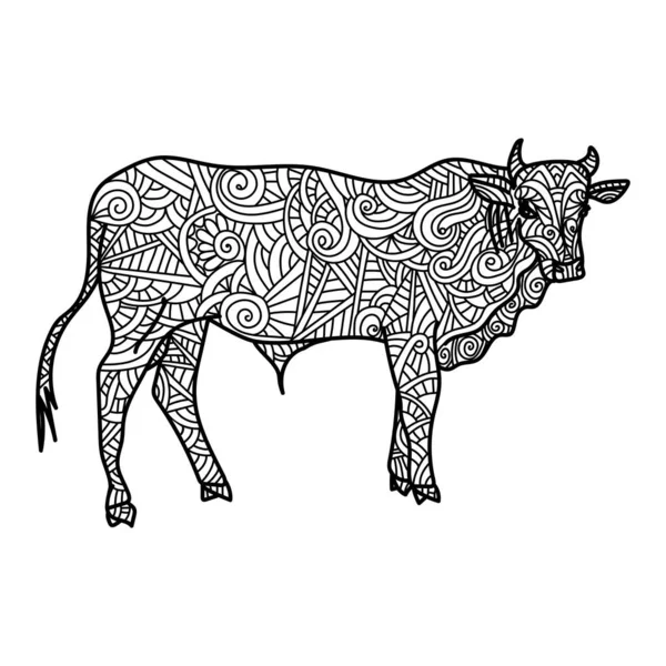 Symbole Année Buffle Sur Calendrier Oriental Nouvelle Année Coloriage Stress — Image vectorielle