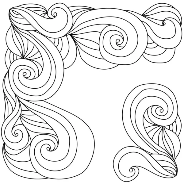 Köşedeki Çerçeve Için Girdaplarda Karalama Desenleri Dalga Spirallerin Çizim Çizimi — Stok Vektör