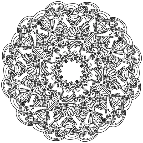 Mandala Doodle Contour Avec Des Éléments Spirale Des Motifs Ornés — Image vectorielle