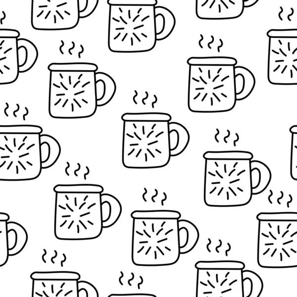 Безшовний Візерунок Чашкою Гарячого Напою Затишна Контурна Чашка Ароматичним Напоєм — стоковий вектор