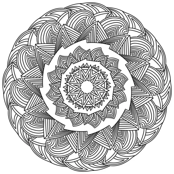 Kontur Kunstvolles Mandala Mit Dreieckigen Elementen Und Symmetrischen Linien Malvorlage — Stockvektor