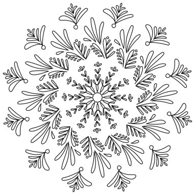 Süslü hava karalama kar tanesi mandala küçük kirişler, anti-stres boyama sayfası zen şekilli yuvarlak çerçeve çizimi