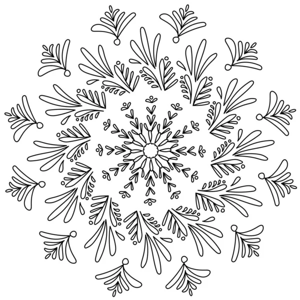 Ornate Air Doodle Schneeflocke Mandala Mit Kleinen Strahlen Antistress Malseite — Stockvektor