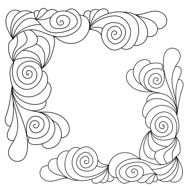 Angolo Zen Con Riccioli Spirali Cornice Decorativa Doodle Angolo Come — Vettoriale Stock