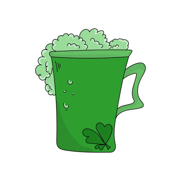 Zelené Pivo Den Svatého Patrika Velká Sklenice Pěnivým Pivem Třílístkovým — Stockový vektor