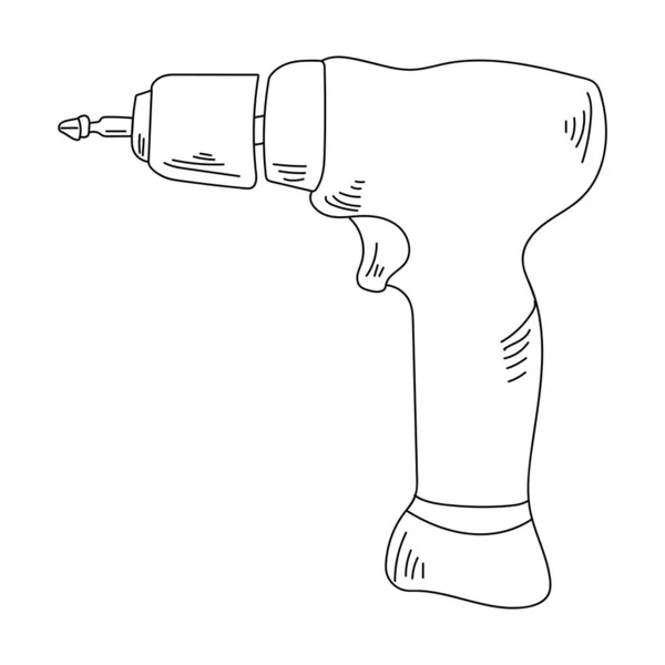 Destornillador Eléctrico Dibujo Doodle Contorno Una Herramienta Trabajo Herramienta Reparación — Archivo Imágenes Vectoriales