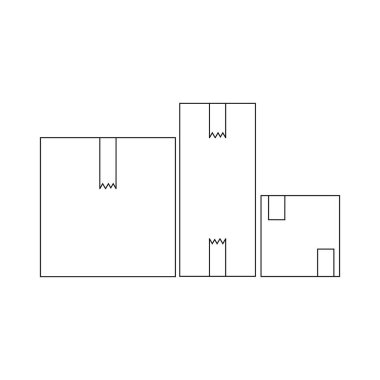 Kapalı paketleme kutularının ana hatları, farklı boyutlarda paketler, vektör illüstrasyonu