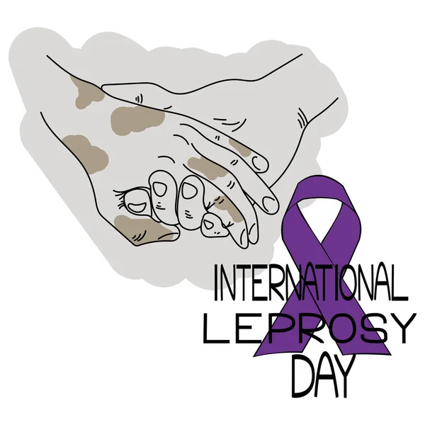 Международный День Проказы Силуэт Руки Повреждениями Кожи Фиолетовая Лента Тематическая — стоковый вектор
