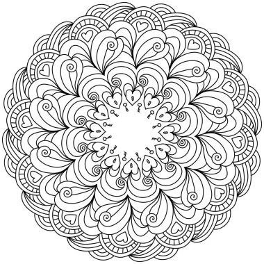 Kalpli ve anahtarlı Contour mandala, Sevgililer Günü çizimi için süslü desenli zen renk sayfası