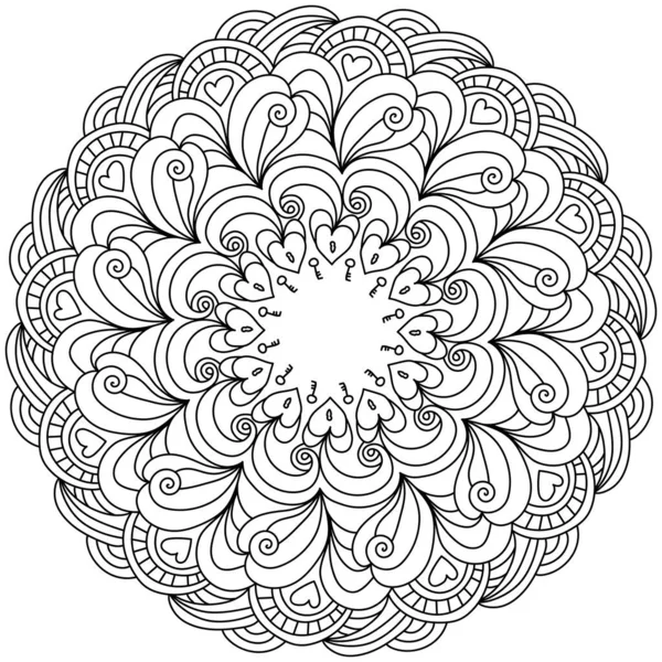 Contour Mandala Hearts Key Zen Coloring Page Ornate Patterns Valentine — Vetor de Stock