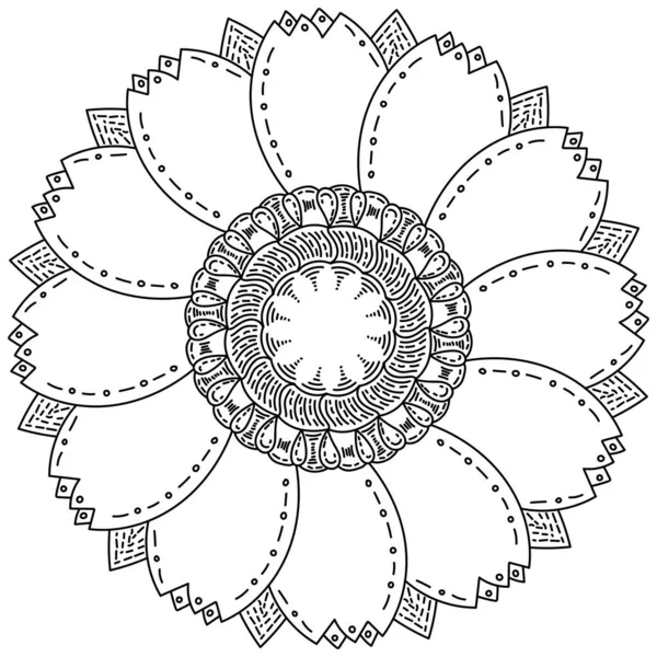 Mandala Postaci Kwiatu Rzeźbionymi Płatkami Wzór Częstego Cieniowania Anty Stres — Wektor stockowy