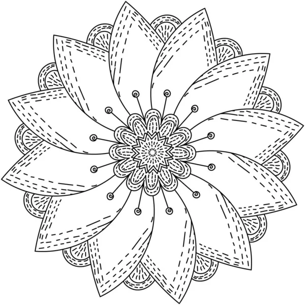 Mandala Blume Mit Kleiner Schattierung Der Mitte Und Rand Der — Stockvektor