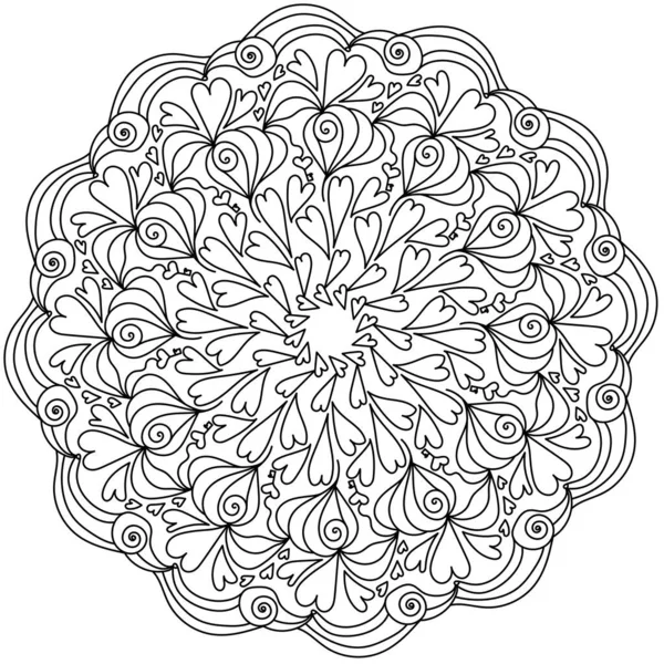 Mandala Con Corazones Adornados Llaves Página Para Colorear Zen Para — Archivo Imágenes Vectoriales