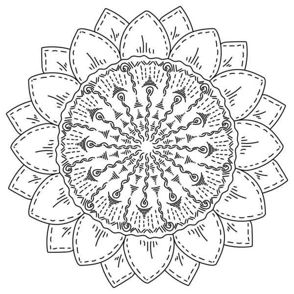 Mandala Květina Dvěma Vrstvami Zdobených Stínování Okvětních Lístků Omalovánky Přírodními — Stockový vektor
